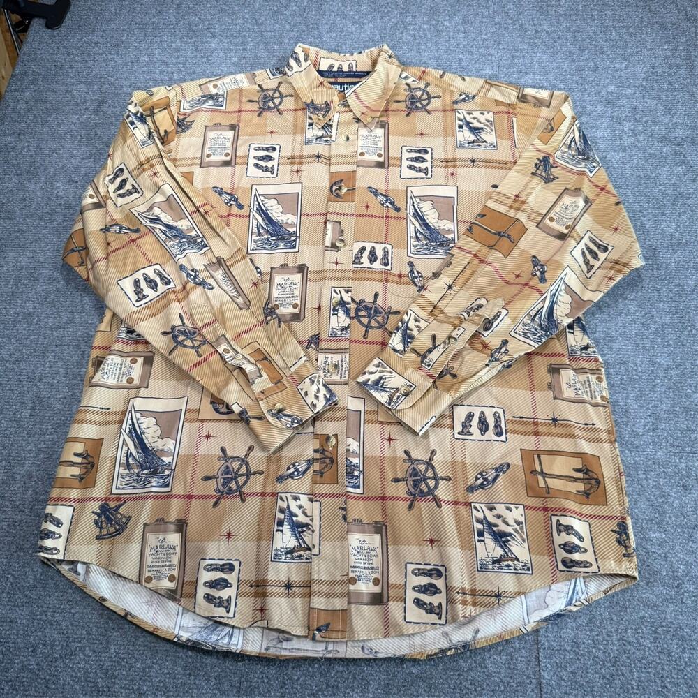 Vintage Nautica Men's Sailing Button Down Shirt Long Sleeve Size Large